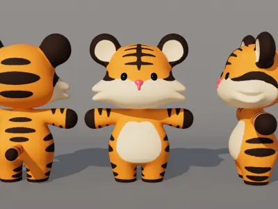 Rigged Cartoon Tiger Low-poly 3D model