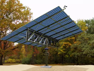 Dual Axis Solar Tracker Pole3x6 Panel Layout Low-poly 3D model