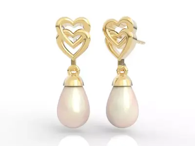 Romantic Double Heart Pearl Drop Earrings 3D print model