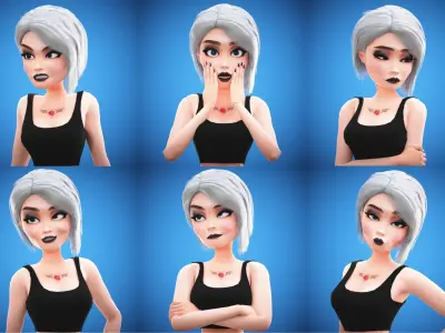 Game Cartoon Girl Tina Character rigged Low-poly 3D model