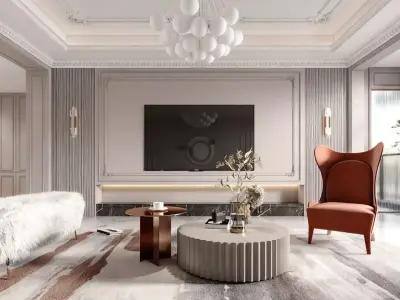Modern Light Luxury Living Room 3D model