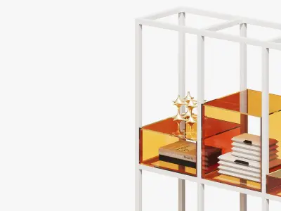 Open metal shelving with acrylic inserts 3D model