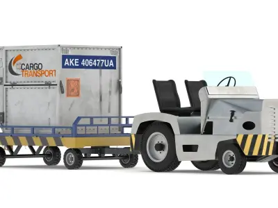 Airport Tug Clark CT30 Carrying Passengers Luggage 3D model