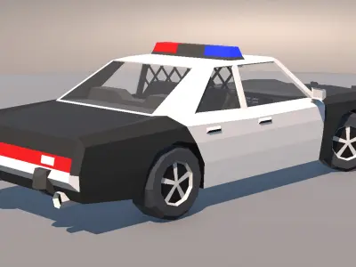 Low Poly Muscle Car Police Cruiser with Interior MOBILE READY Low-poly 3D model