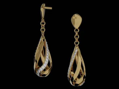 Droplet Shaped Golden Earrings 3D model