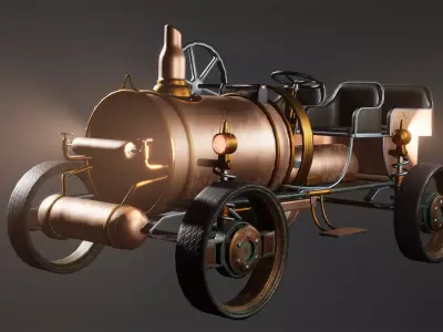 Driveable SteamPunk Car Rigged Customizable Low-poly 3D model