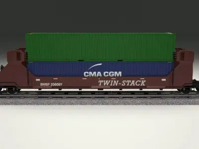 Brown Train Well Car w Containers 3D model