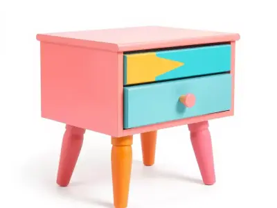 Colorful Retro Nightstand Model Pack with Two Drawers Low-poly 3D model