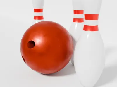 Red Bowling Ball and White Pins 3D model