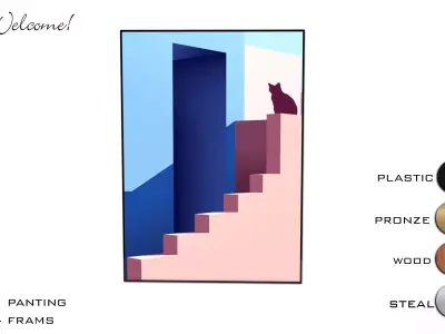 frame poster with cat on stairs Free 3D model