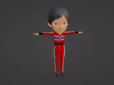 Racing Driver Cartoon Character Low-poly 3D model