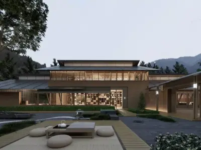 Japanese Villa Landscape Courtyard 3D model