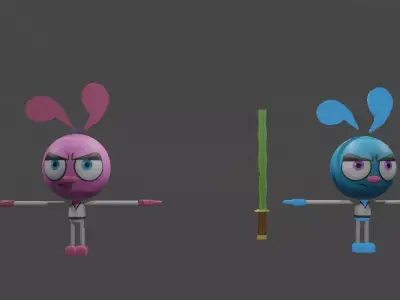 Pair of Toon ninja bunnies from Yin Yang Yo Series Free low-poly 3D model