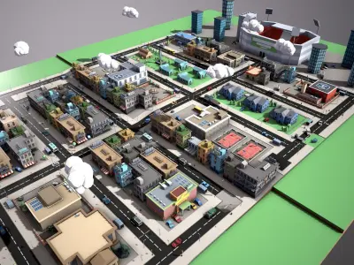 3D Low Poly Mini City Pack Low-poly 3D model