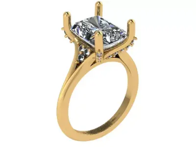 Radiant solitaire  cathedral ring with diamond on shank - prongs 3D print model