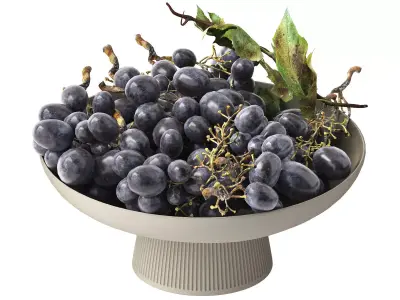 bowl of black grapes fruit 3D model