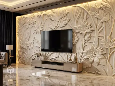 modern panel wall decor set relief stl mural CNC 286 3D model