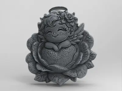 cute little angle boy sleep in flower  3D print model