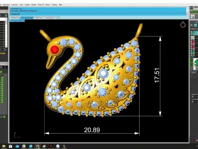 Luxury Swan Pendant with Pave Diamond and Gemstone Design  4256 3D print model