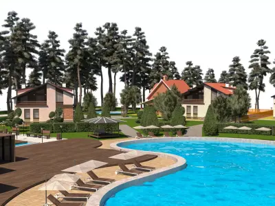 Forest Resort and Cabins 3d Scene Low-poly 3D model