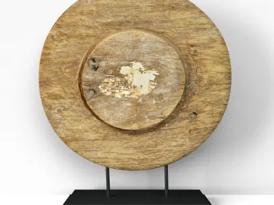 Antique Thai Ox Cart Wooden Wheel 3D model