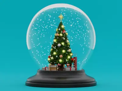 Snow Globe with Christmas Tree Gifts and Snowflakes Low-poly 3D model