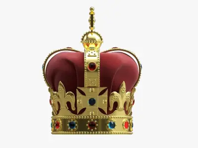 Royal crown with gems and velvet 01 3D model