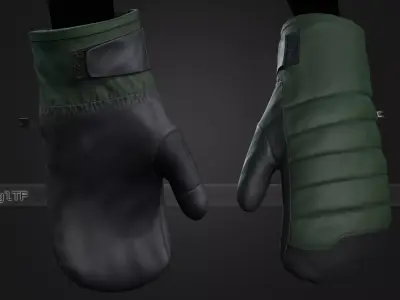 Green And Black Snowboard Gloves  Low-poly 3D model