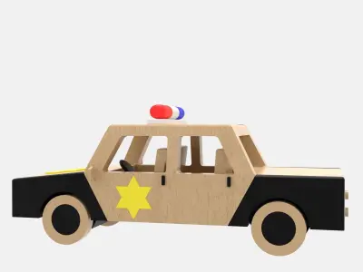 Wooden Police Car Low-poly 3D model