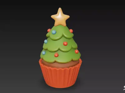 Christmas Tree Cupcake  Low-poly 3D model
