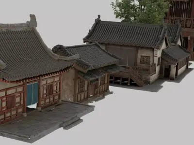 Chinese ancient architecture - collection Low-poly 3D model