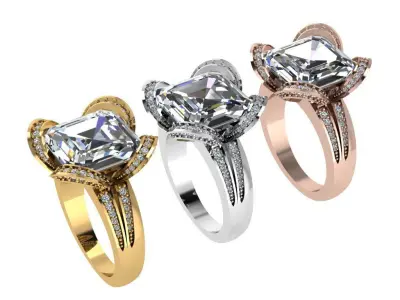 Ring374 princess cut diamond engagement ring gold 3D print model