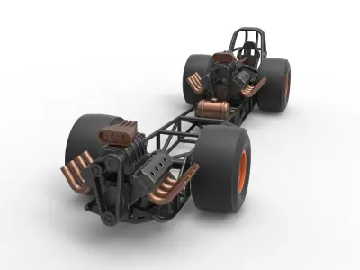 Front engine AWD dragster Scale 1 to 25 3D print model