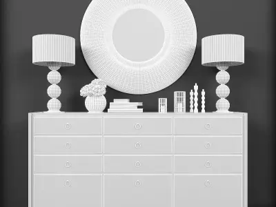 Decorative set-2 3D model gold and dresser with mirror Low-poly 3D model