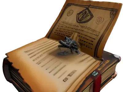 Fantasy Magic Spellbook with Scroll Low-poly 3D model
