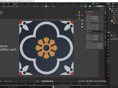 Traditional cement tile ubin Free 3D model