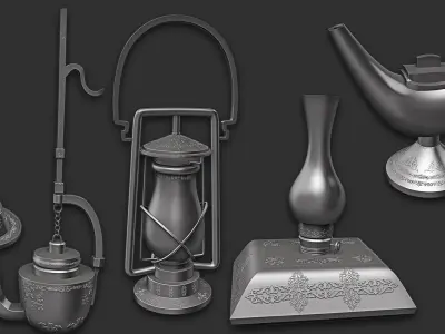 15 Oil Lamp Highpoly and Lowpoly  Low-poly 3D model