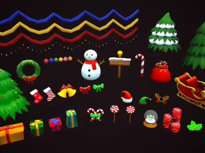 CHRISTMAS PACK DECORATION PROPS - CARTOON STYLIZED 3D Model Collection