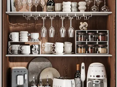 Built in Hidden Coffee Bar Cabinet Modern Beverage Station 3D model