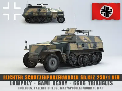 Low Poly Schutzenpanzerwagen SdKfz 250 1 Neu Low-poly 3D model