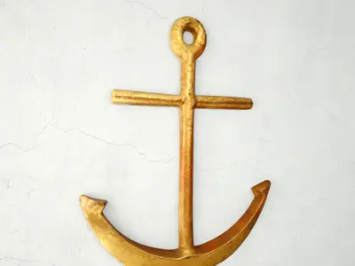 Vintage Nautical Folk Art Painted Gold Anchor 3D model