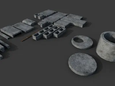 Concrete blocks pack Low-poly 3D model