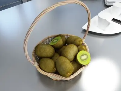 Kiwi Fruit in Basket 3D model
