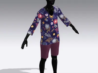 Female Cloth Dress Low-poly 3D model 6