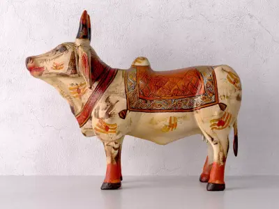 Vintage Wood Painted Brahma Cow 3D model