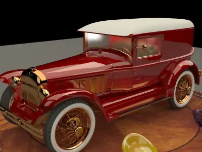 Chinese gold ingot with antique car 3D model