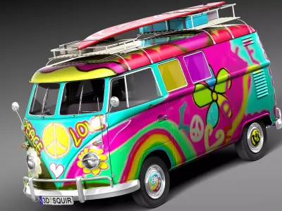 Volkswagen Camper Van 1950 Hippy 3D model