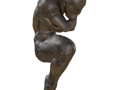Antique Wall Mounted Man Statue - Crouching Bronze Figure Low-poly 3D model