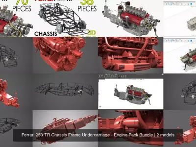 Ferrari 250 TR Chassis Frame Undercarriage - Engine Pack Bundle 3D Model Collection