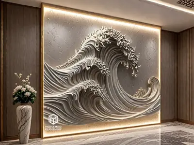 modern panel wall decor set wall relief mural CNC 100 3D model